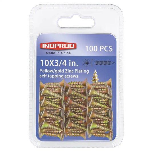Wood Screws #10 × 3/4", Countersunk Phillips Flat Head, Yellow Zinc Plated Steel, High Hardness Self Tapping Screws for Wood Plastic Metal, Full Thread Type #10 × 3/4-Inch, 100 Pcs