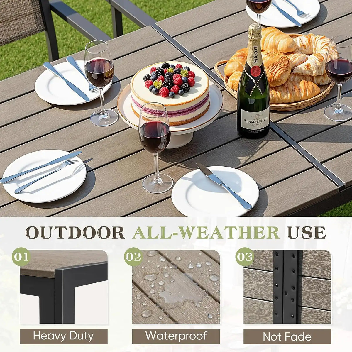 Greesum Patio Dining Set 7 Piece, Outdoor Furniture Textilene Chairs with Large Table, Comfortable for Porch, Pool, Garden, Brown