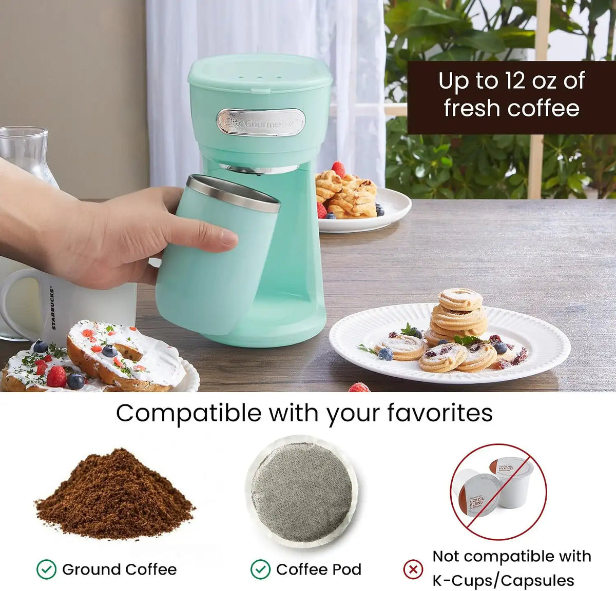 Elite Gourmet EHC242M Personal Single-Serve Compact Coffee Maker, Mint