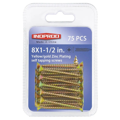 Wood Screws 8 × 1-1/2 inch, Phillips Flat Head Zinc Plated Wood Screw, Self Tapping Screws for Wood Metal Plastic, Zinc Plated Carbon Steel，#8 × 1-1/2" Exterior Self Tapping Wood Screws 75pcs
