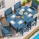 SERWALL Armless Outdoor Dining Set, Patio Dining Set for 6, Blue