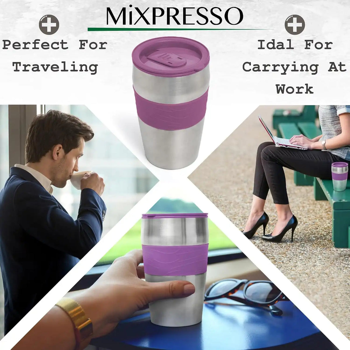 Mixpresso Single Serve & Single Cup Coffee Maker with 14oz Travel Mug