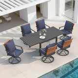 Grand patio 7-Pc Outdoor Swivel Dining Set, 6 Blue Chairs + Table, Black