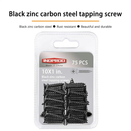 #10 X 1 Black Screw,Flat Head Phillips Wood Screw, Electroplating Black Carbon Steel, #10 X 1-Inch, 75Pcs