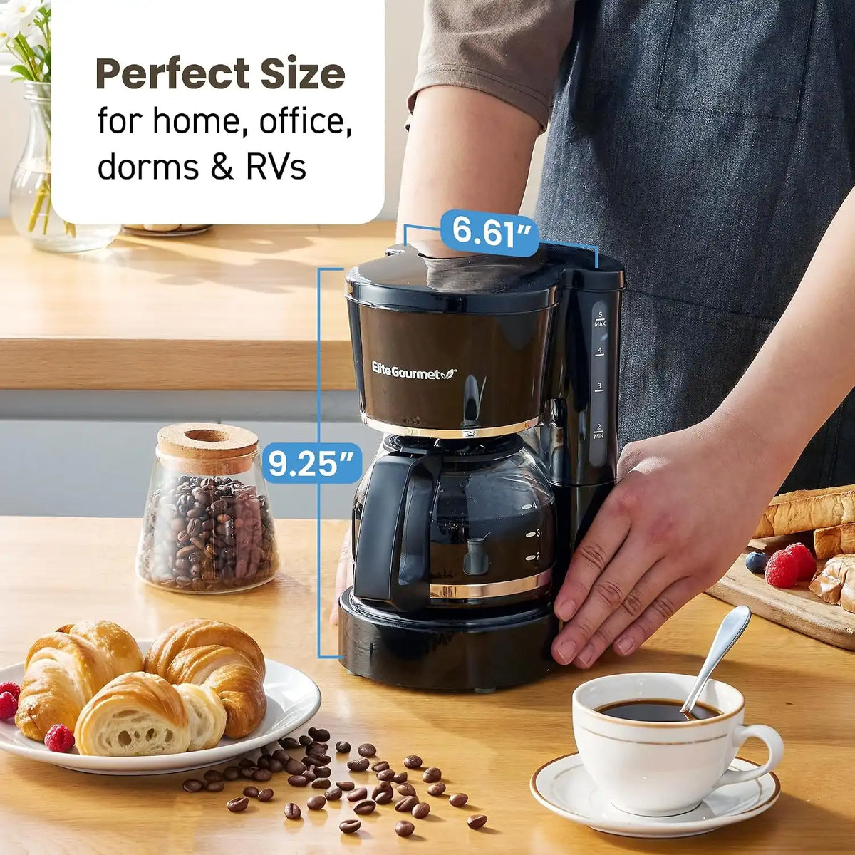 Elite Gourmet EHC-5055# Automatic Brew & Drip Coffee Maker with Pause N Serve Reusable Filter, On/Off Switch, Water Level Indicator, Black