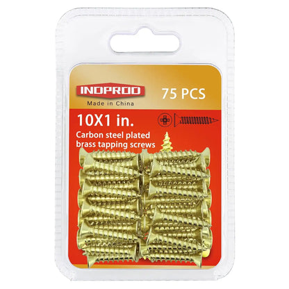 #10 x 1 in. Wood Screw, Phillips Flat Head Self Tapping Screws, Brass Plated Carbon Steel, Brass Plated Screws, Wood Screws #10 X 1 Inch, 75Pcs