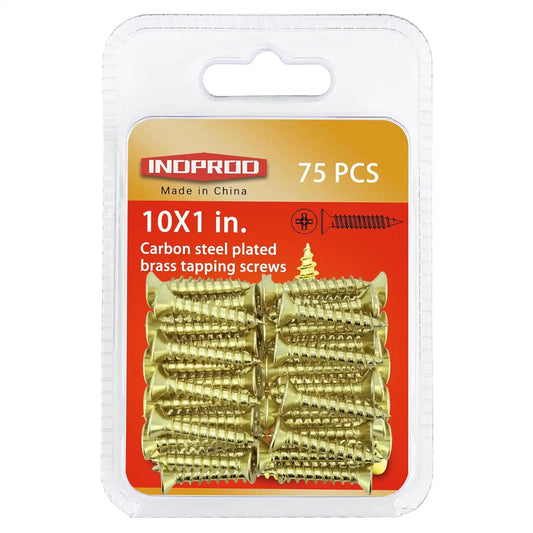 #10 x 1 in. Wood Screw, Phillips Flat Head Self Tapping Screws, Brass Plated Carbon Steel, Brass Plated Screws, Wood Screws #10 X 1 Inch, 75Pcs