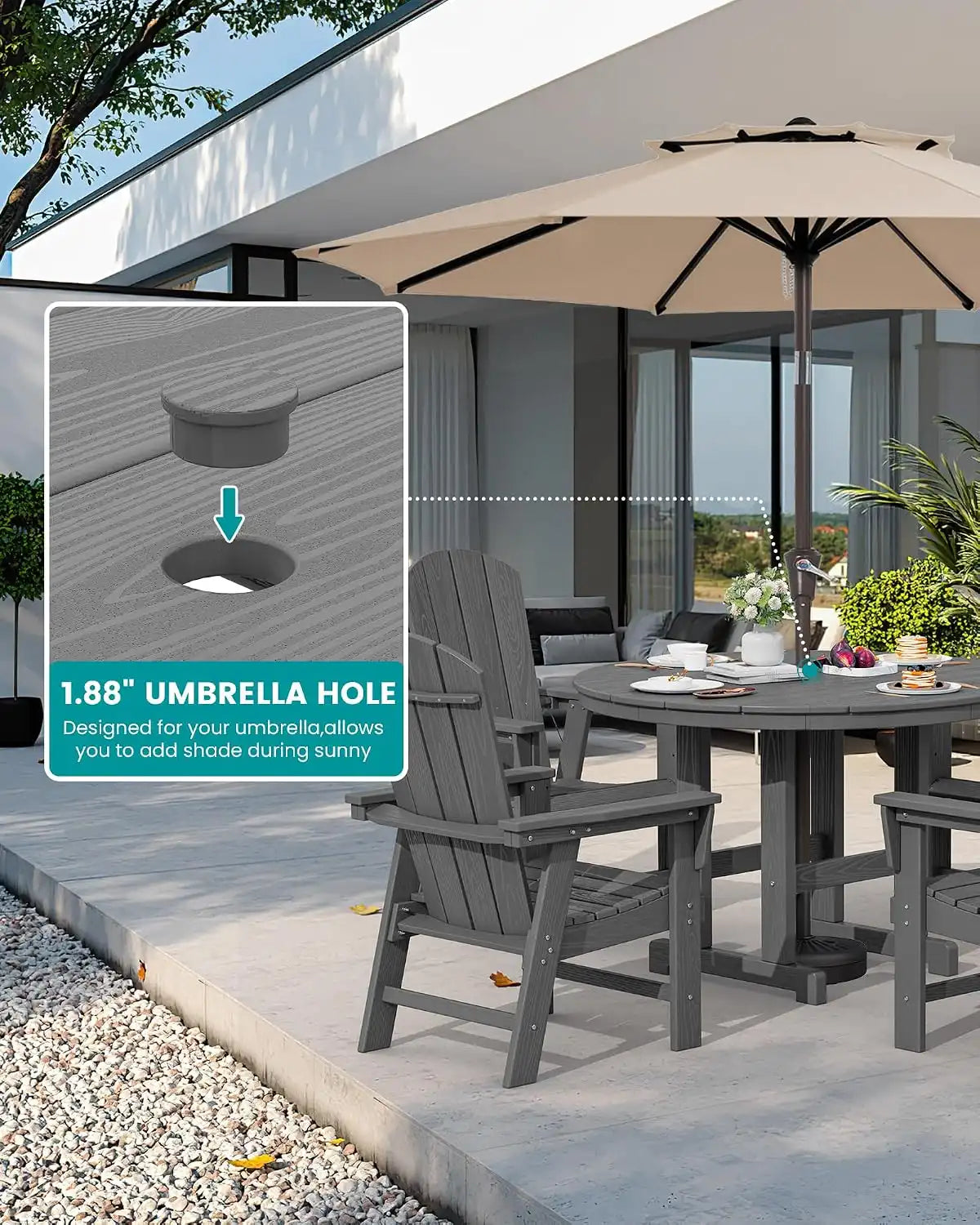 SERWALL 5-Piece Patio Dining Set, 45" Table & 4 Adirondack Chairs, Grey