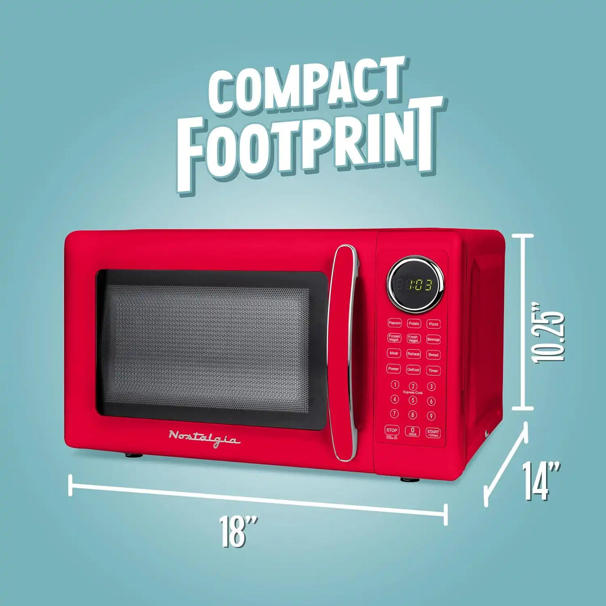 Nostalgia Modern Retro Compact Countertop Microwave Oven - 0.7 Cu. Ft. - 700-Watts with LED Digital Display - Child Lock - Easy Clean Interior - Red