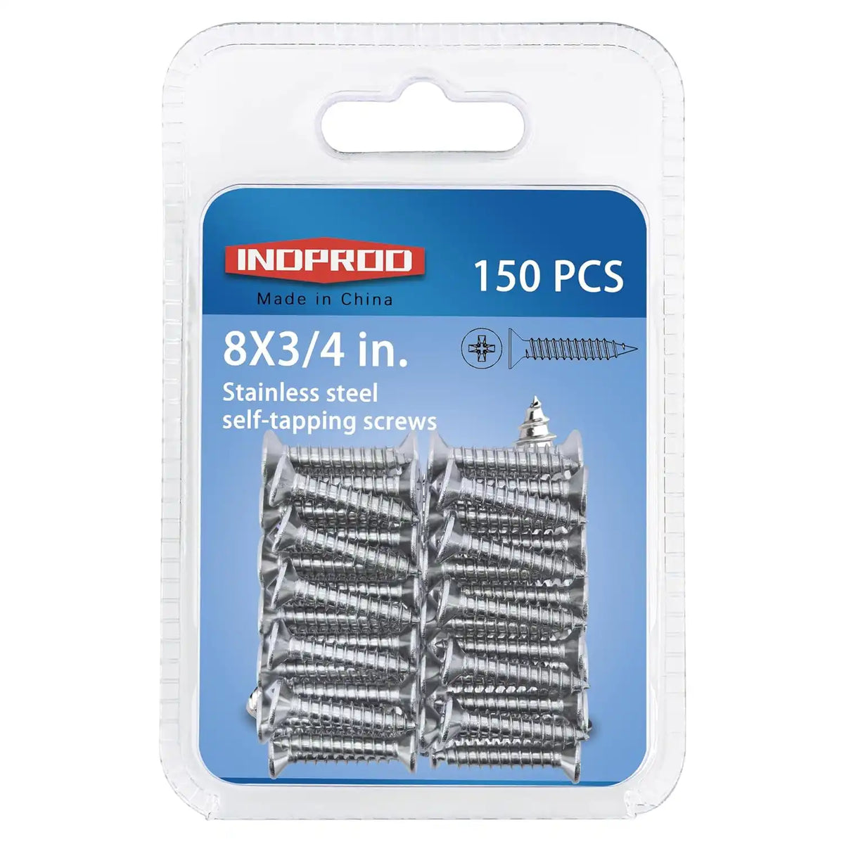 #8 × 3/4" Flat Head Phillips Wood Screw, Stainless Steel 304 (18-8), Self Drilling Sheet Metal Screws, Self Tapping Screw, #8 × 3/4-Inch, 150Pcs