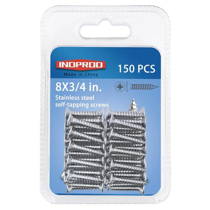 #8 × 3/4" Flat Head Phillips Wood Screw, Stainless Steel 304 (18-8), Self Drilling Sheet Metal Screws, Self Tapping Screw, #8 × 3/4-Inch, 150Pcs