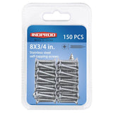 #8 × 3/4" Flat Head Phillips Wood Screw, Stainless Steel 304 (18-8), Self Drilling Sheet Metal Screws, Self Tapping Screw, #8 × 3/4-Inch, 150Pcs