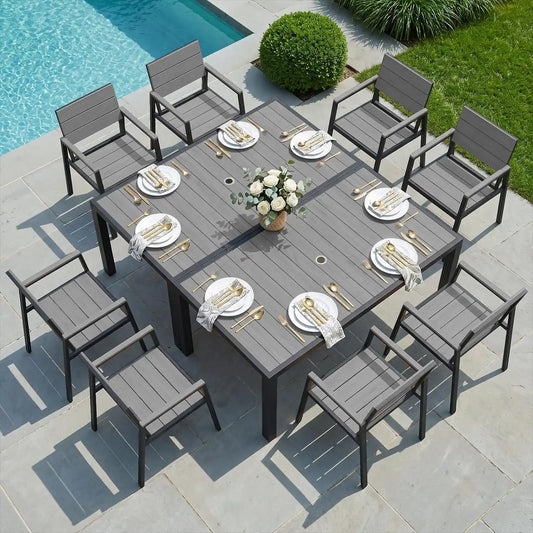 Vexwalx 10 Pcs Outdoor Dining Set, 67" HDPS Dining Set for 8, Gray