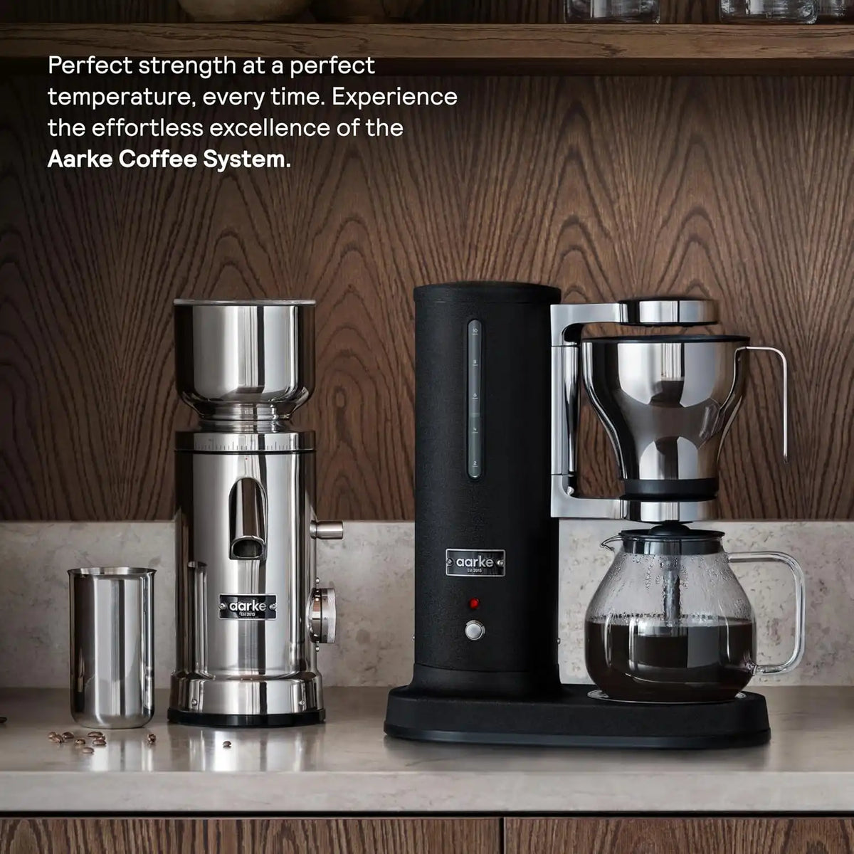 aarke Drip Coffee Maker & Grinder Bundle, 60 Settings, Matte Black