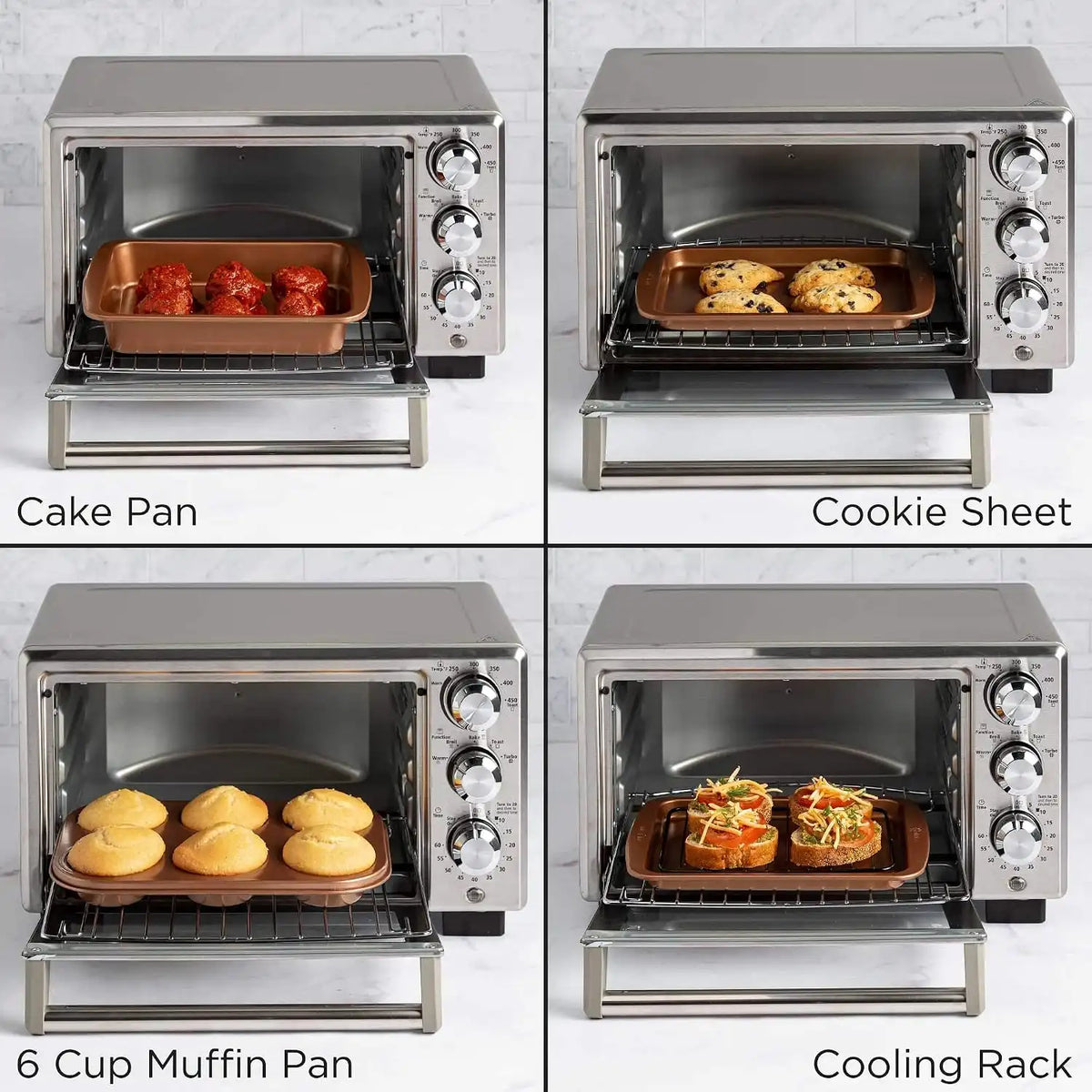 Ecolution Non-Stick Toaster Oven Bakeware Set, 4 Piece, Carbon Steel, Easy to Clean and Perfect for Single Servings, Copper