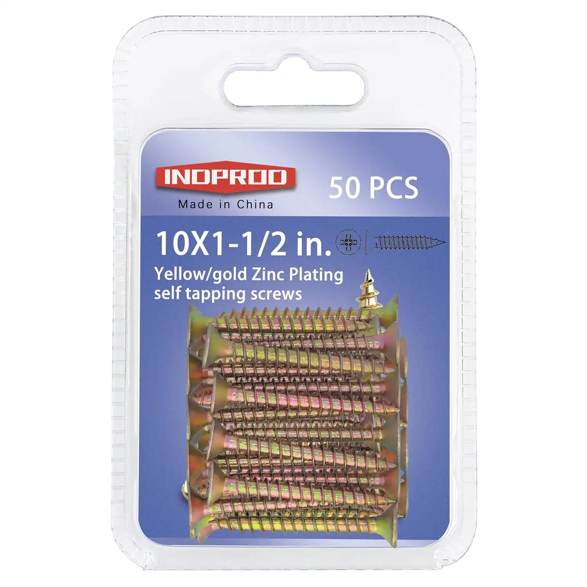 Wood Screws #10 × 1-1/2", Countersunk Phillips Flat Head, Yellow Zinc Plated Steel, High Hardness Self Tapping Screws for Wood Plastic Metal Drywall, Full Thread Type, #10 × 1-1/2-Inch, 50 Pcs