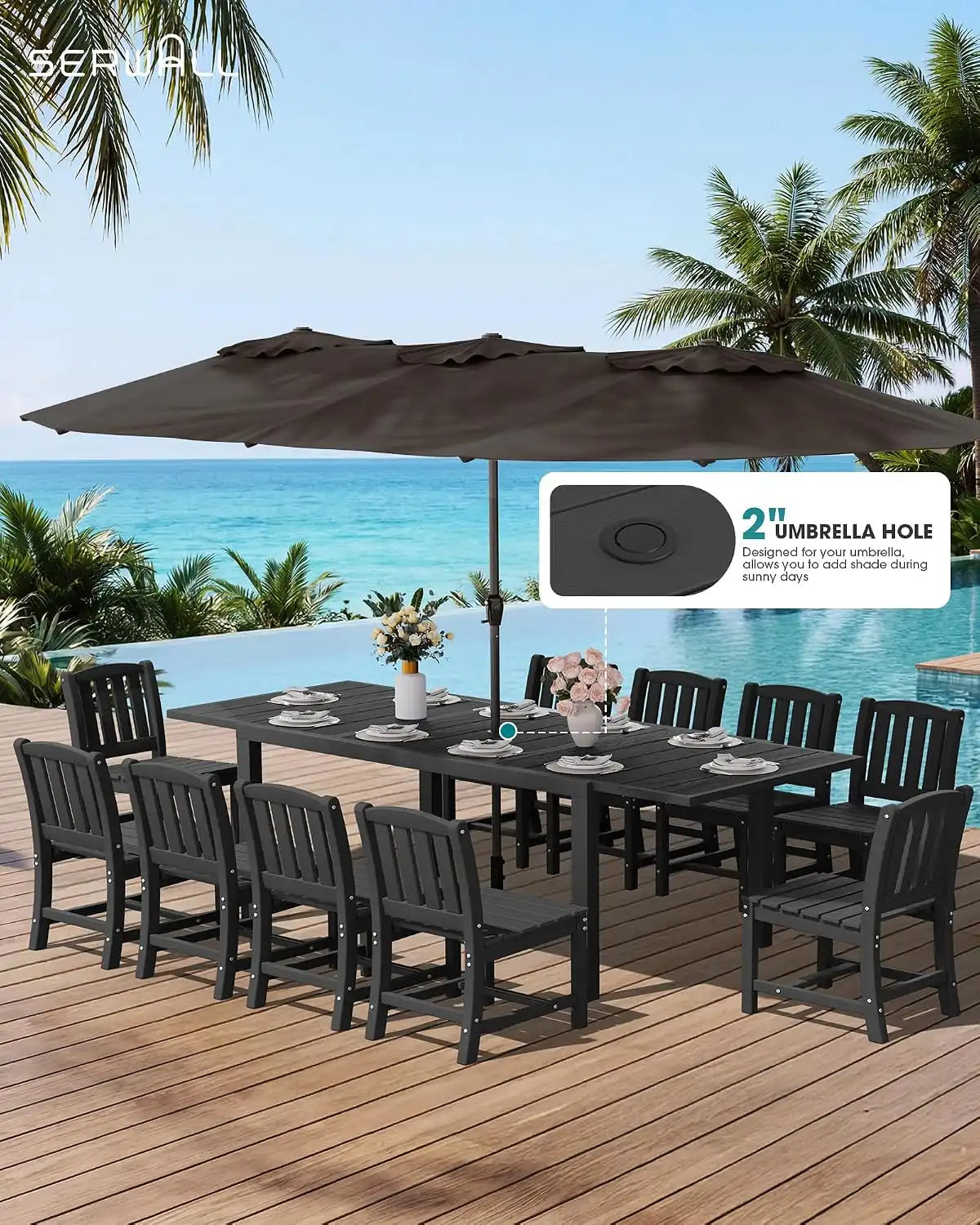 SERWALL Outdoor Patio Dining Set for 6, Black