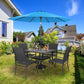 SUNCROWN 6 - Piece Outdoor Dining Set, Patio Furniture Set with 4 Textilene Dinning Chairs, 1 Steel Slat Metal Bistro Table and 1 Sky Blue 9Ft Patio Umbrella for Lawn Garden Backyard Deck, Black