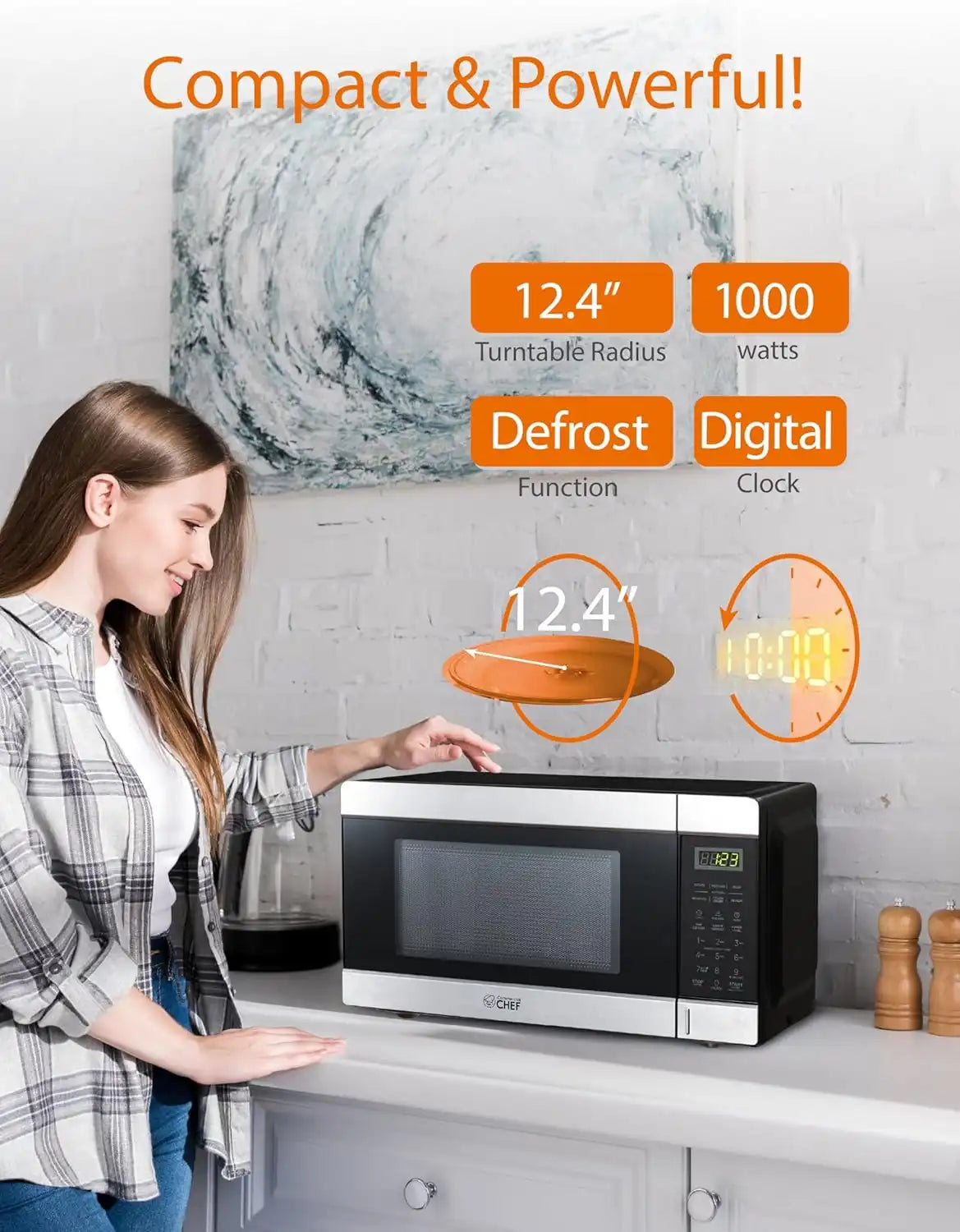 Commercial Chef 1.1 Cu. Ft. Countertop Microwave Oven, CHCM11100SSB