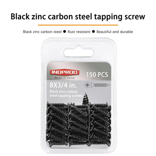 #8 X 3/4" Black Screw,Flat Head Phillips Wood Screw, Electroplating Black Carbon Steel, #8 X 3/4-Inch,150Pcs