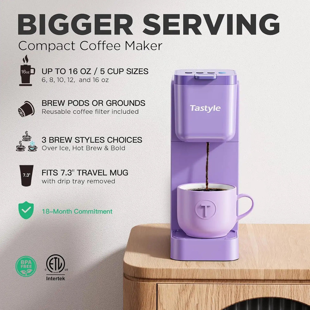 Tastyle Single Serve Coffee Maker Hot and Iced with Bold Brew, Up to 16 Oz
