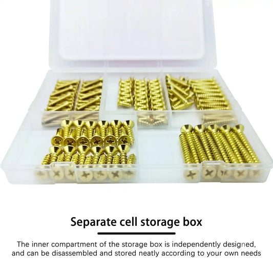 Brass Plated Wood Screw Assortment Kit, Phillips Flat Head Drywall Screws, #4#8#10 Self Tapping Wood Screws, Interior Construction Screws, Carbon Steel, for Indoor & Outdoor Use, 175 Pcs