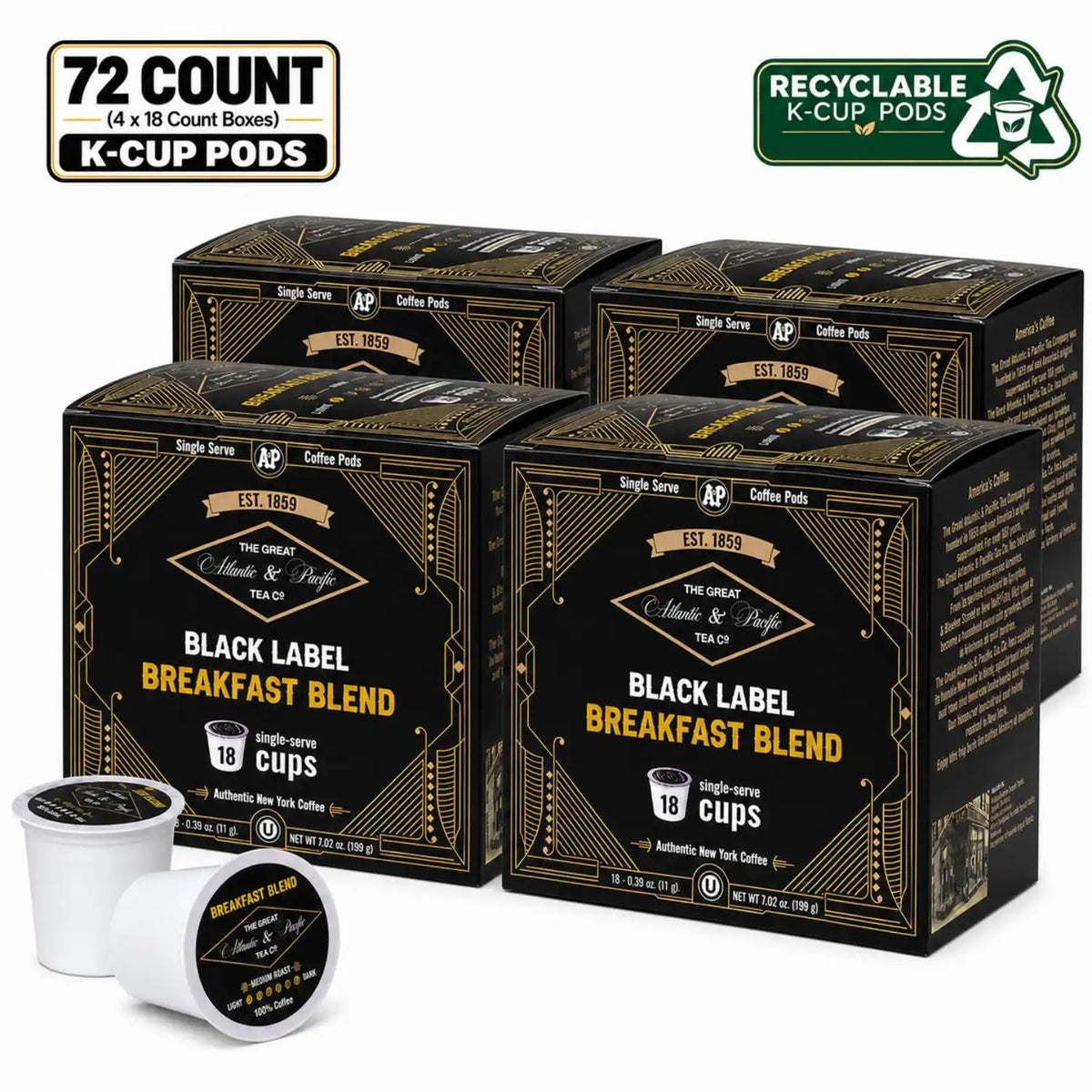 A&P Breakfast Blend Medium Roast Coffee Pods, 100% Arabica, 72 Count
