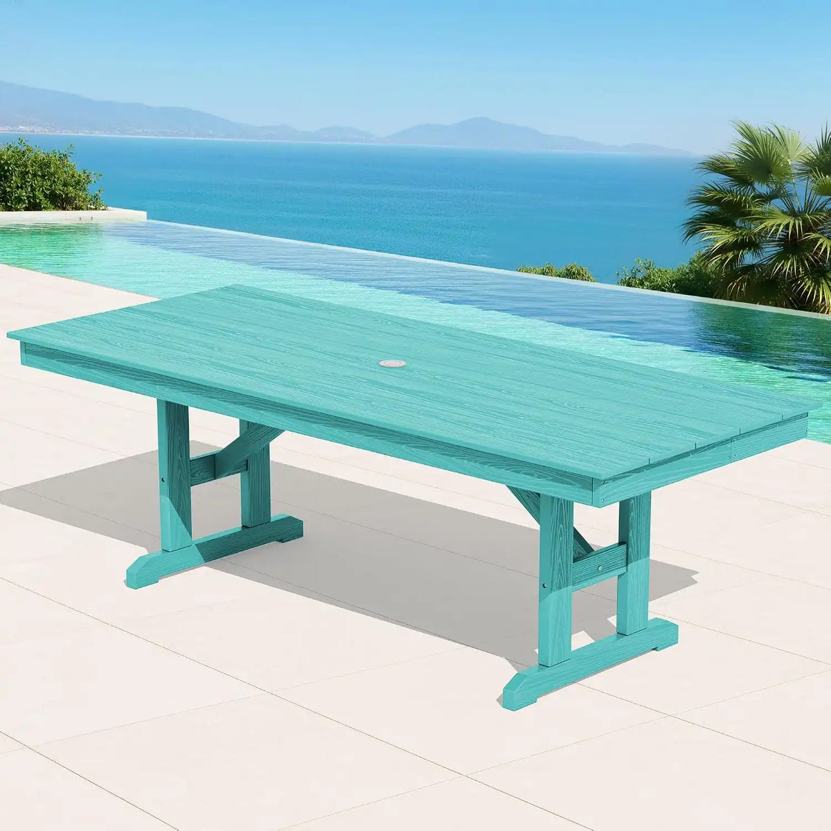 SERWALL Outdoor 84" HDPE Rectangular Dining Table for 6-8,All-Weather,Aruba