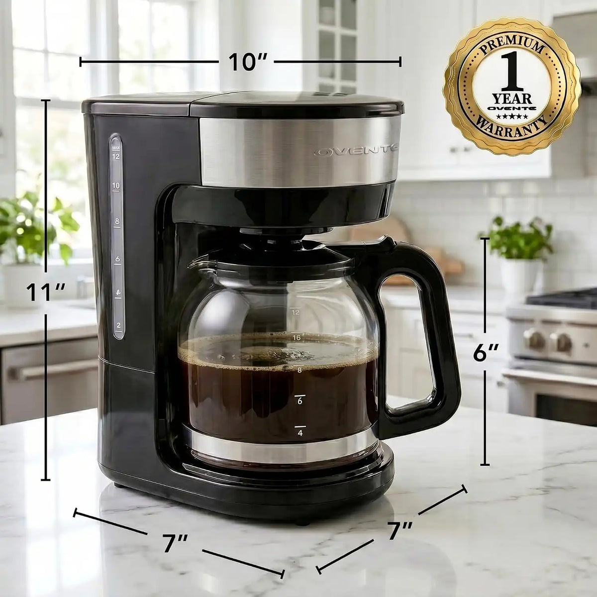 OVENTE 12-Cup Drip Coffee Maker with Easy On/Off Switch, Black CM412B