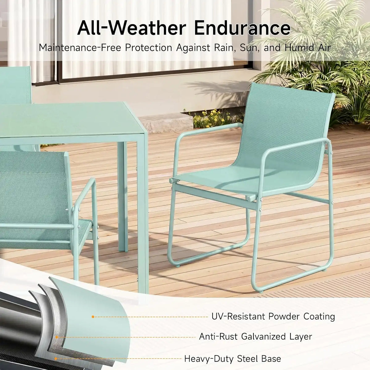 ONBRILL 7 Piece Patio Dining Set for 6 with Textilene Chairs, Aqua