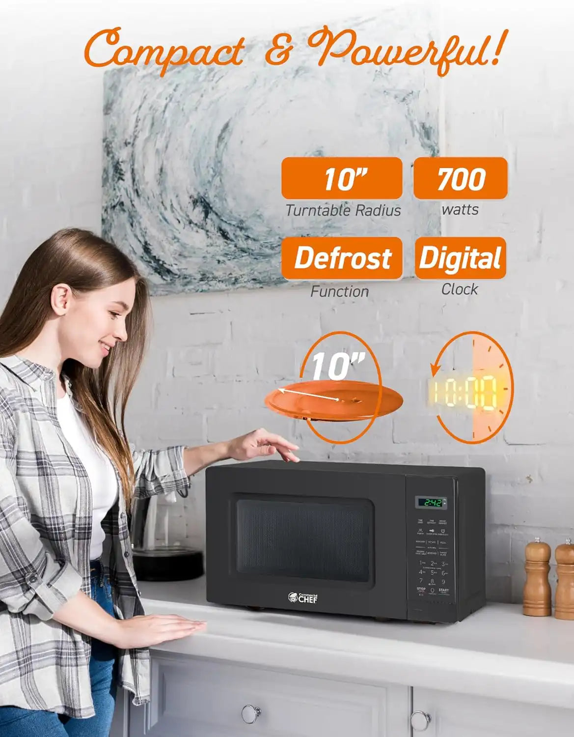 Commercial Chef 0.7 Cu. Ft. Countertop Microwave Oven, CHM7MB, Black