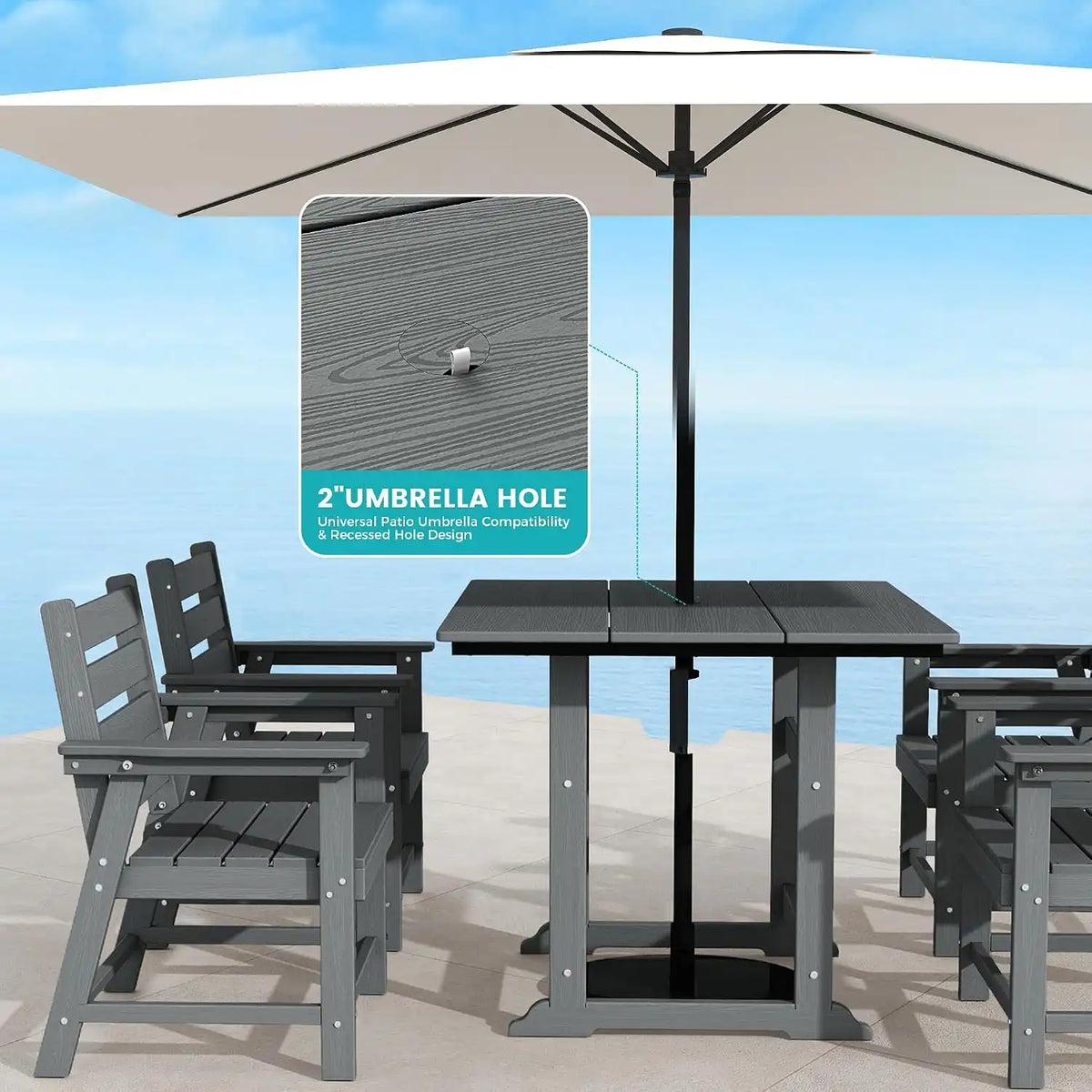 HDPE Outdoor Dining Set, Patio Dining Set of 5, Gray