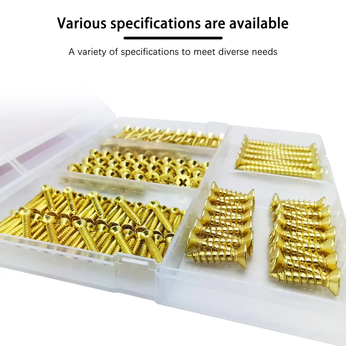 Brass Plated Wood Screw Assortment Kit, Phillips Flat Head Drywall Screws, #4#8#10 Self Tapping Wood Screws, Interior Construction Screws, Carbon Steel, for Indoor & Outdoor Use, 175 Pcs