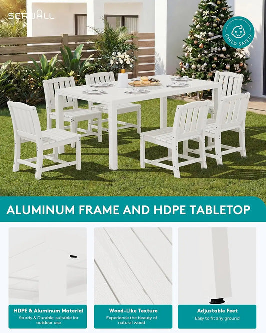 SERWALL Outdoor Dining Table and Chairs for 6, White