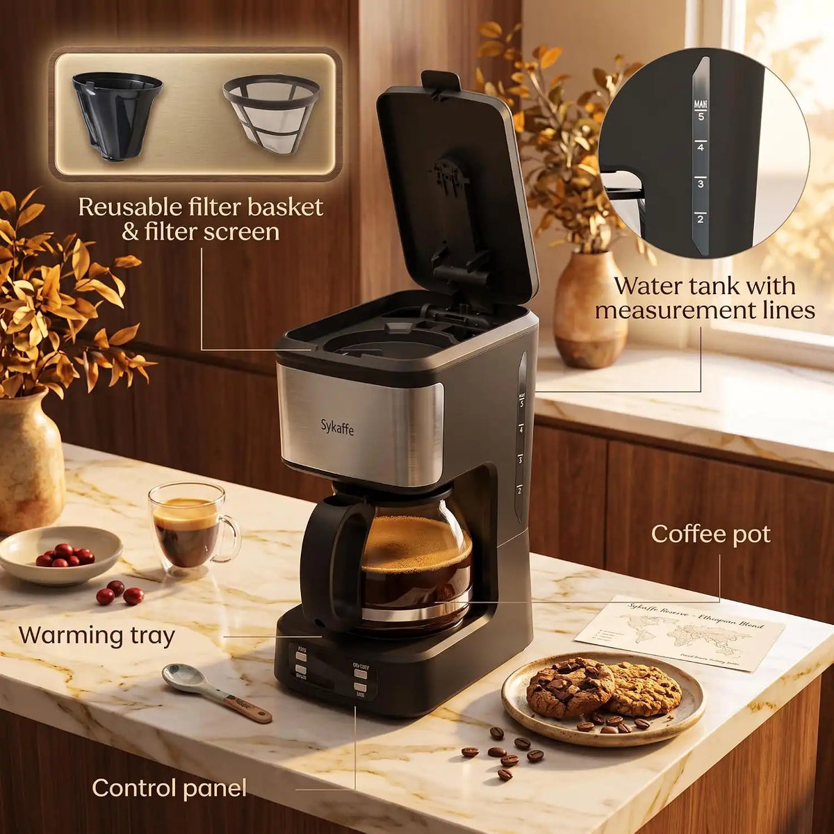 5 Cup Programmable Coffee Maker,Drip Coffee Maker,Timer,25Oz,Black