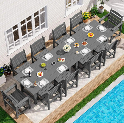 SERWALL HDPE Outdoor Dining Furniture, Outdoor Dining Set for 10, Gray