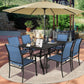 SUNCROWN 8 - Piece Outdoor Dining Set, Patio Furniture Set with 6 Textilene Dinning Chairs, 1 Rectangle Metal Table and 1 Brown 9Ft Patio Umbrella for Lawn Garden Backyard Deck, Blue