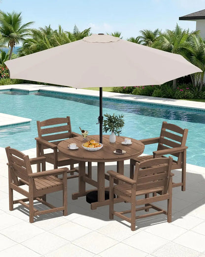 SERWALL 6-Pc Dining Set, 45" Table, 4 Chairs&9FT Umbrella, Brown (No Base)