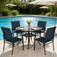 SUNCROWN 5-Piece Outdoor Dining Set, Patio Furniture Set with 4 x Textilene Dinning Chairs and 41" Metal Round Table with Umbrella Hole for Lawn Garden Backyard Deck, Blue