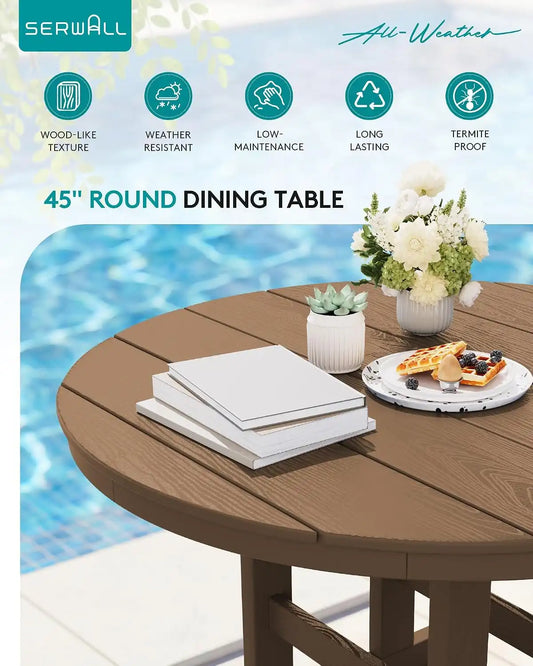 SERWALL 5-Piece Patio Dining Set, 45" Table & 4 Armless Chairs, Brown
