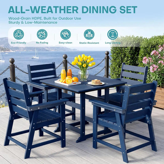HDPE Outdoor Dining Set, Patio Dining Set of 8, Navy