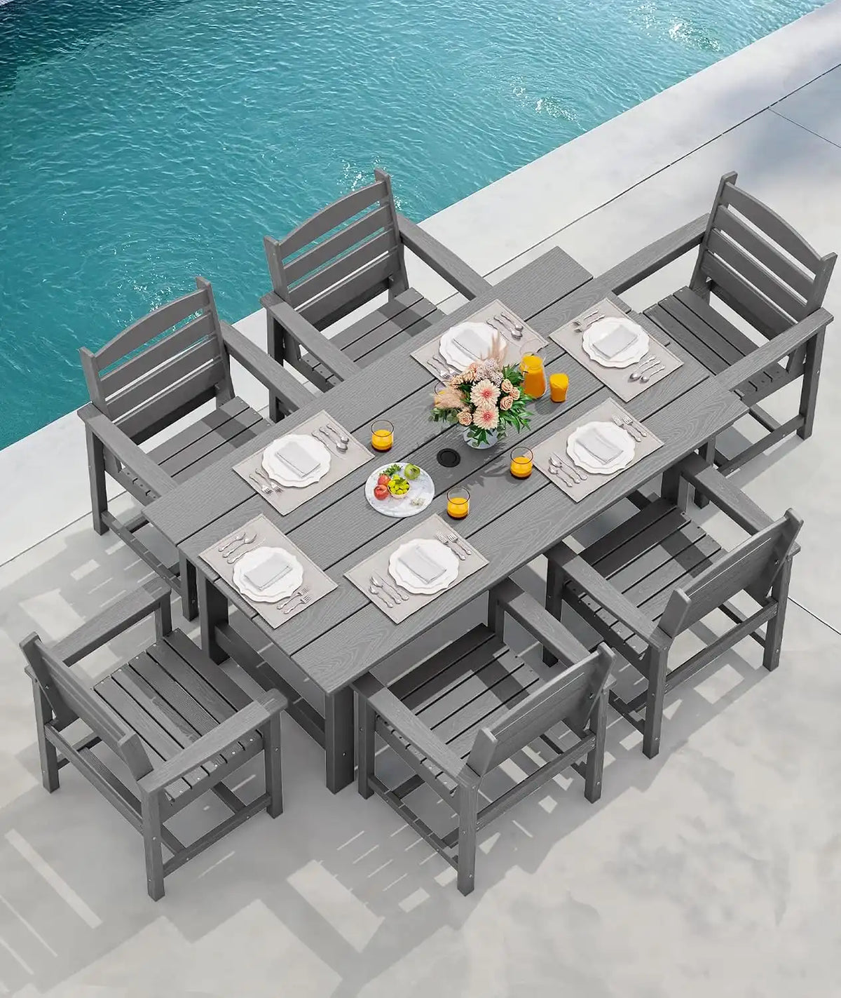 SERWALL Patio Dining Chair Set of 2,All Weather HDPE Dining Chair, Gray