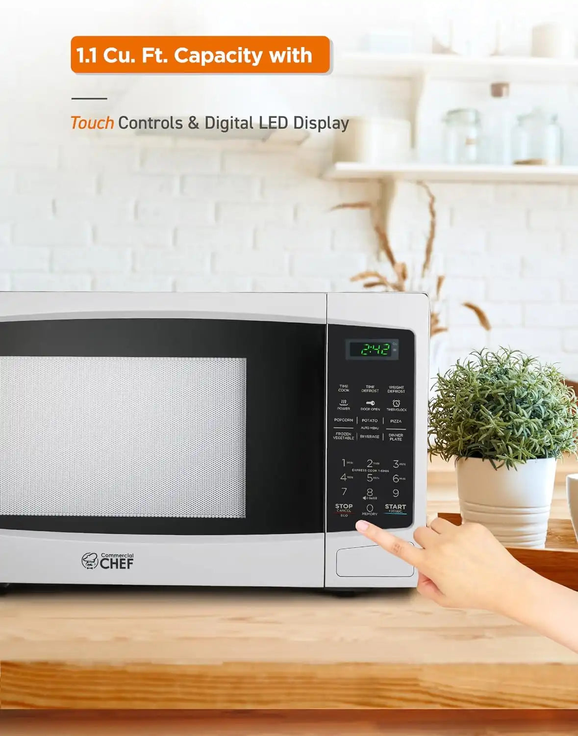 Commercial Chef 1.1 Cu. Ft. Countertop Microwave Oven, CHM11MW, White