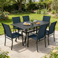 SUNCROWN 7 Pieces Outdoor Dining Set, Patio Furniture Set with 6 x Textilene Dinning Chairs and 1 60"x37" Steel Slat Metal Bistro Table for Backyard Lawn Deck Garden, Dark Blue