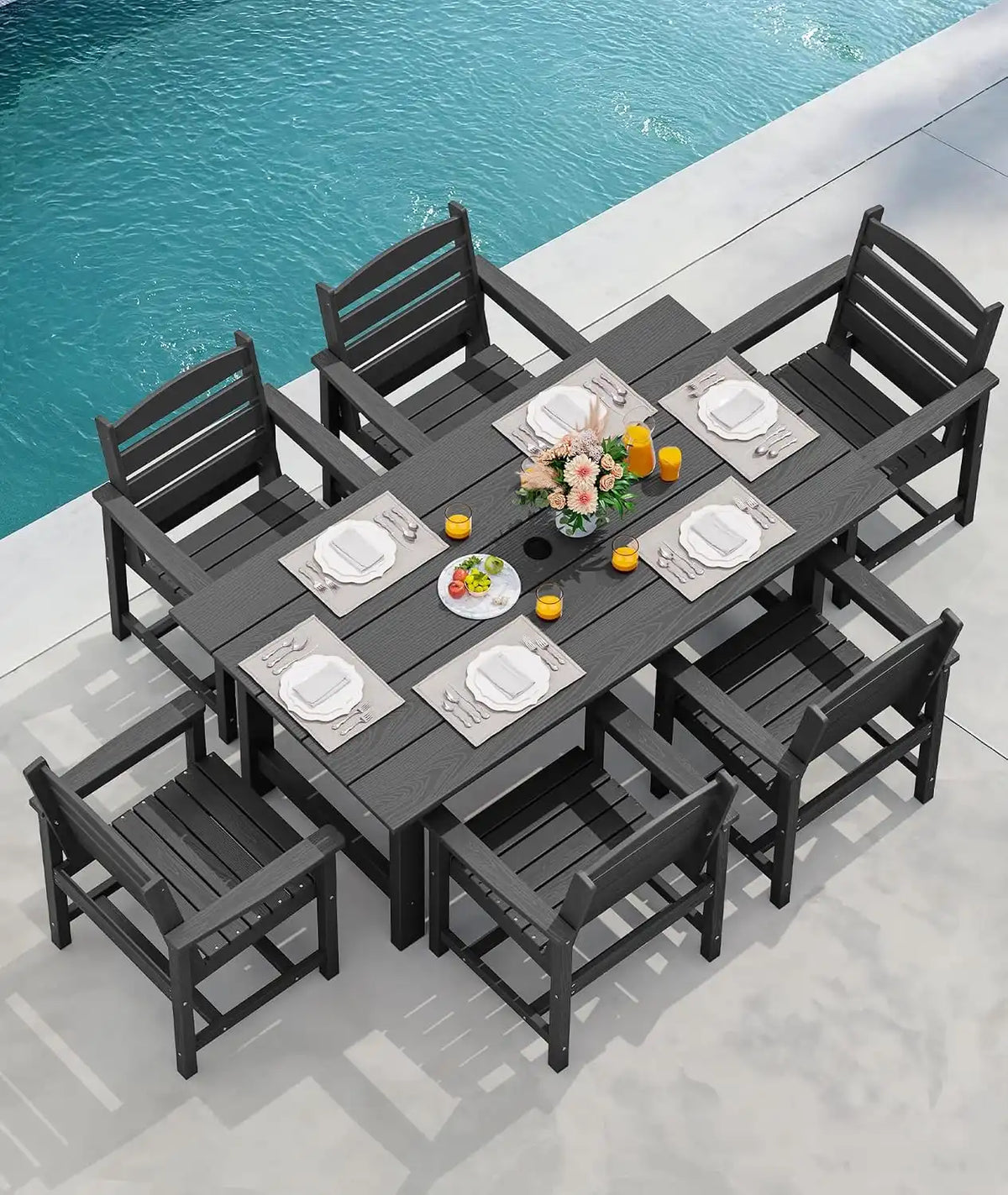 SERWALL Patio Dining Chair Set of 2, HDPE Dining Chair, Black