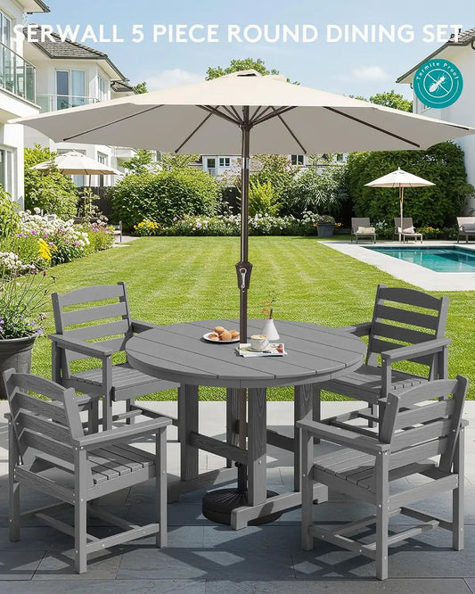 SERWALL 5-Piece Patio Round Dining Set, 45" Table, 4 Chairs, Grey