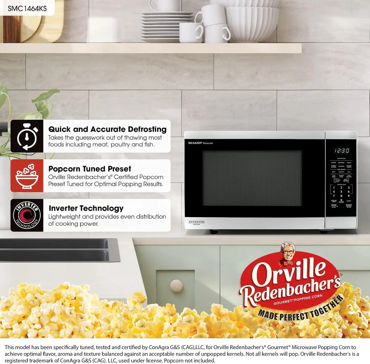 Sharp SMC1464KS 1.4 cu. ft. 1100W Stainless Steel Countertop Microwave Oven