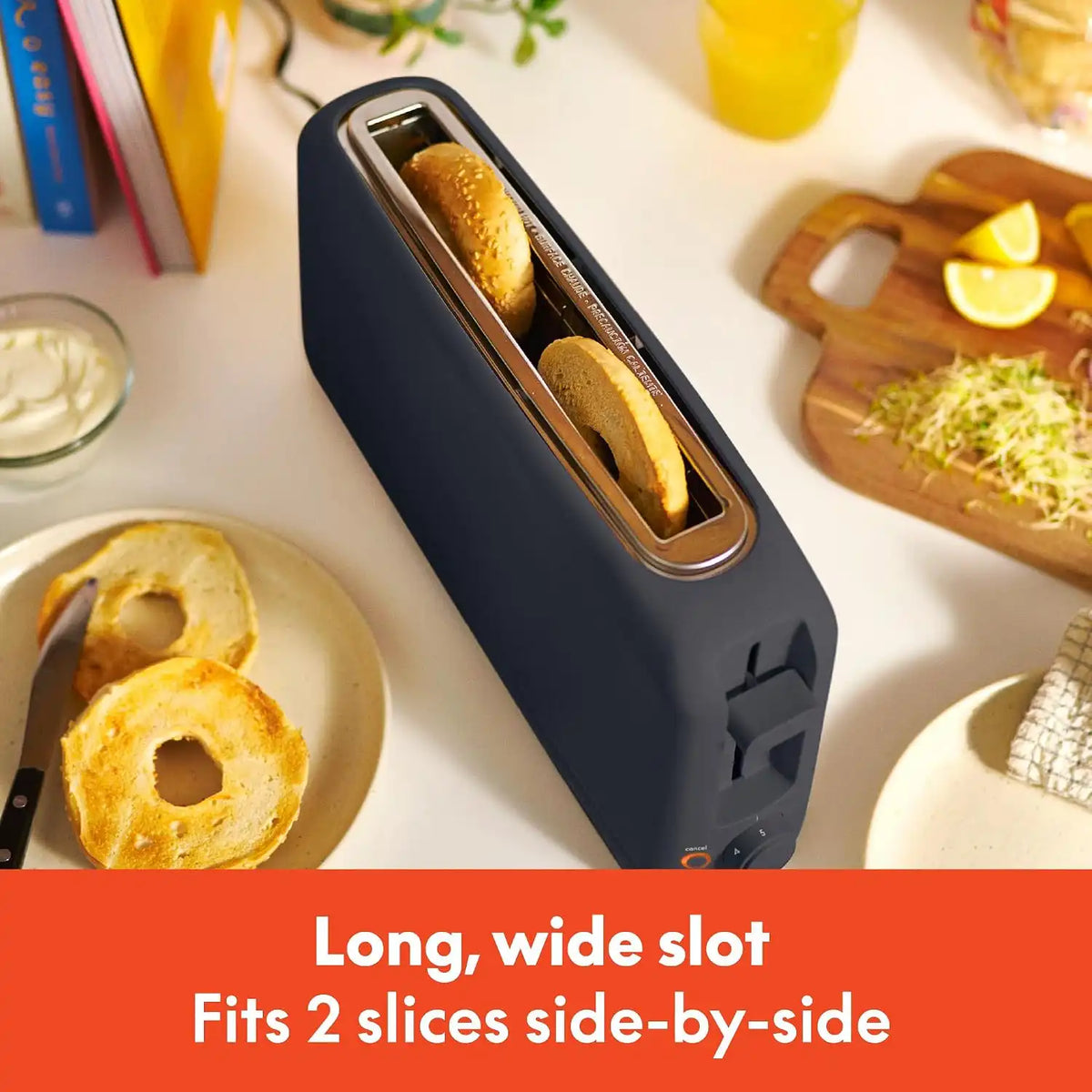 bella Fits-Anywhere™ 2-Slice Slim Toaster, Long Slot & Extra Wide, Slate