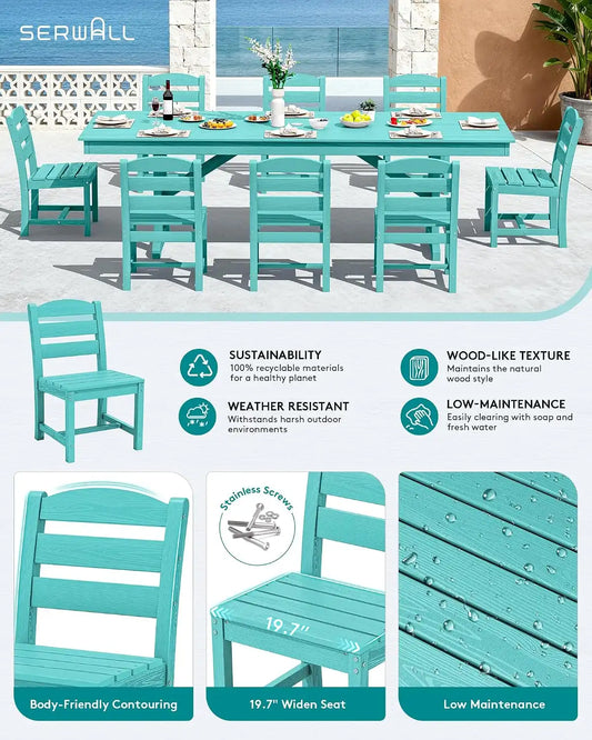 SERWALL 9Pcs 84" HDPE Outdoor Dining Set for 8 with Armless Chairs,Aruba