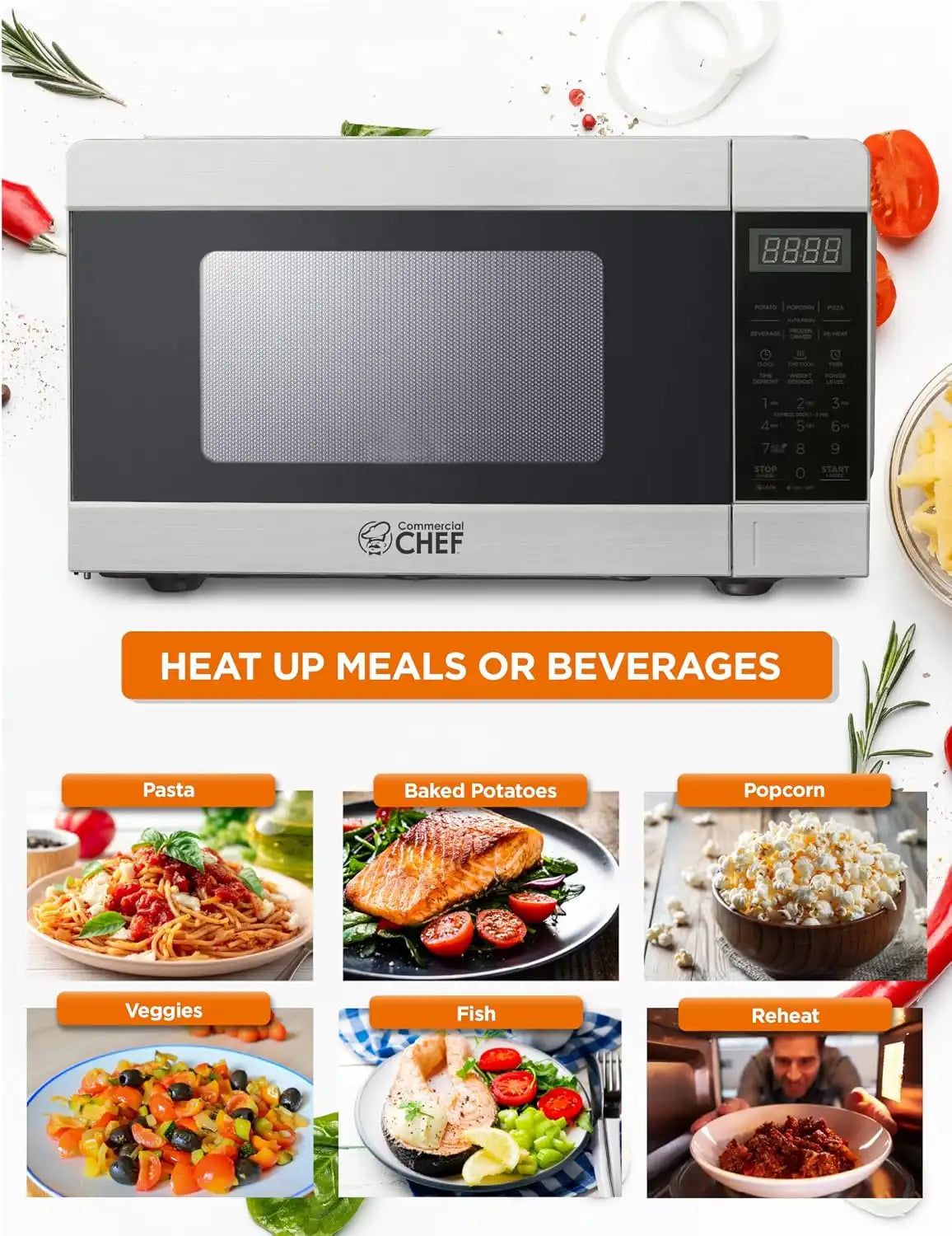 Commercial Chef 0.9 Cu. Ft. Countertop Microwave Oven, CHM009